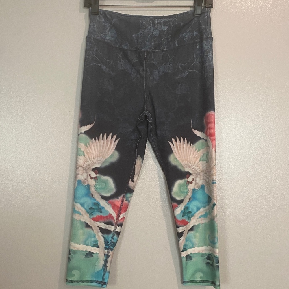 Evolution and Creation Black Crane Print Leggings